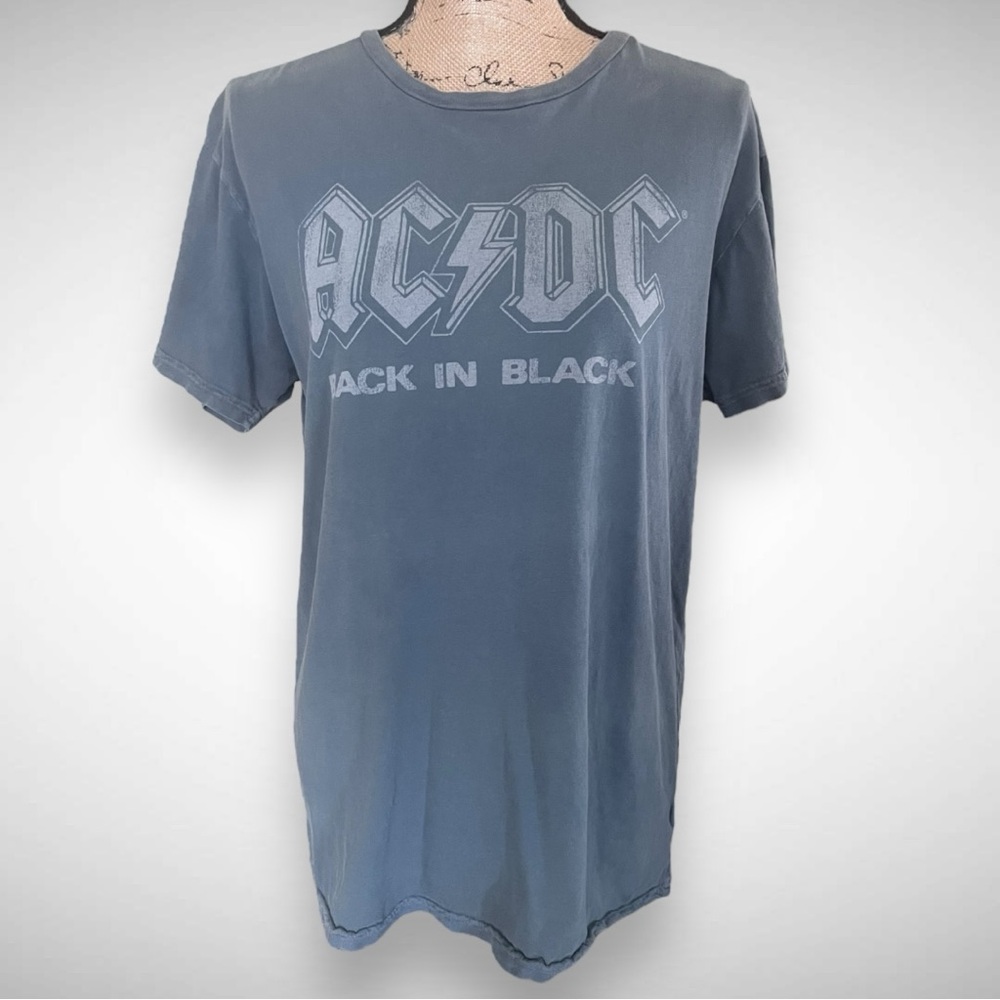 ORIGINAL RETRO BRAND BLACK LABEL Unisex Gray ACDC Back In Black T-Shirt | EUC